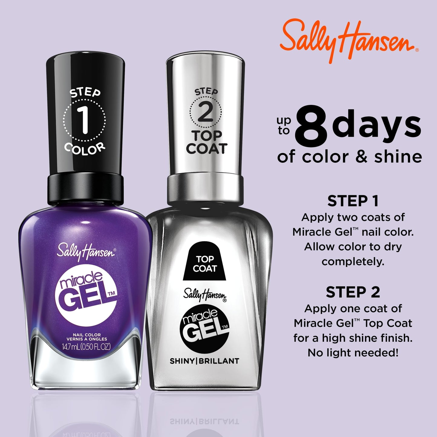 Sally Hansen Miracle Gel Salon Quality Nail Polish | Gel-Like Formula, Two-Step System, No UV Light Needed, Long Lasting | Opaque, Shimmery | 579/570 Purplexed | Vivid Purple Nail Color