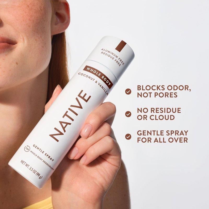 Native Whole Body Deodorant Spray, Coconut & Vanilla Scent, 72 Hour Odor Control for Pits, Privates & More, Aluminum Free, Quick-Drying Deodorant for Men & Women, 3.5 oz