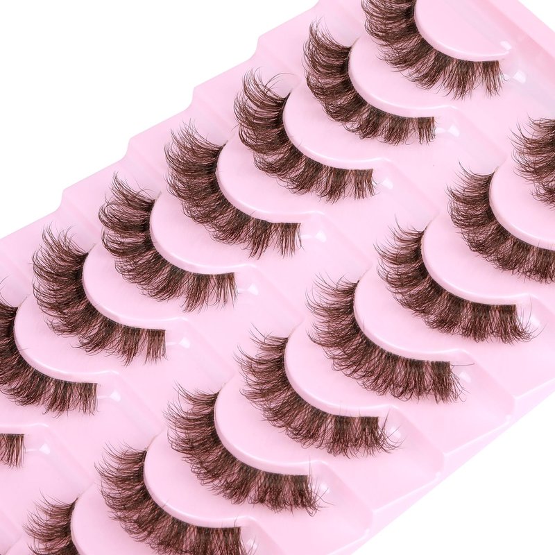 Brown Lashes Natural Look False Eyelashes Faux Mink 6D Wispy Fluffy Eye Lashes DD Curl Fake Eyelashes 9 Pairs Pack