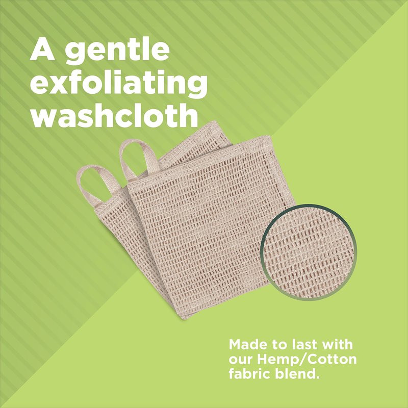 Bean Products Hemp Washcloth - Loose Weave Design for Effective Cleaning - Open Knit Exfoliating Wash Cloth - Fast Drying, Hemp & Organic Cotton - 10” x 12”, 4 Pack