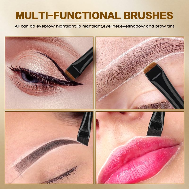QUEEJOY Eyebrow Brush Set - 2Pcs Angled and 2Pcs Flat Concealer Brush, Precise Brow Brushes for Eyebrows, Ultra-Thin Eyebrow Tint Brush, Brocha Para Cejas for Brow Mapping