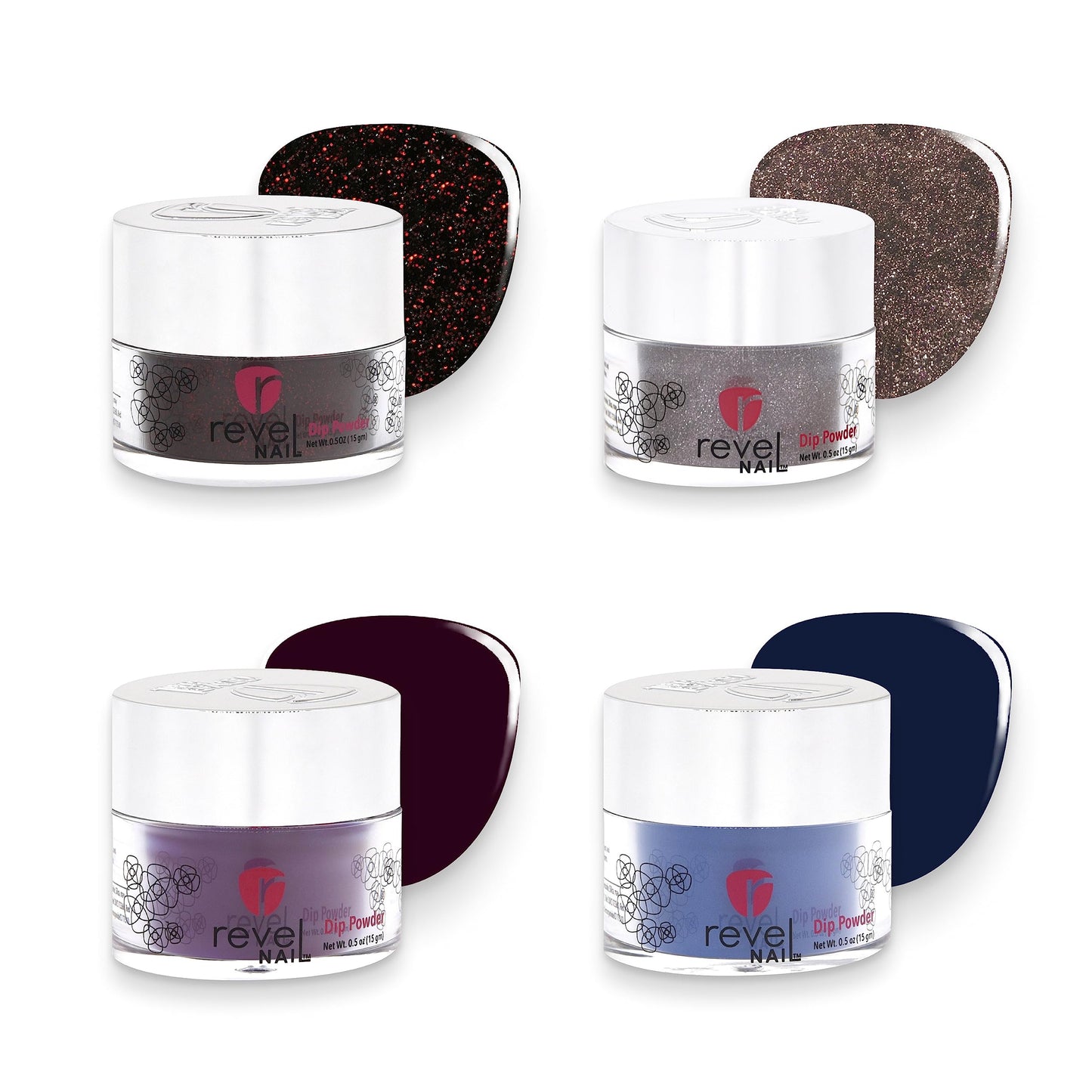 Revel Nail Dip Powder - Glitter Powder Dip Nail Polish, Chip Resistant Dip Nail Powder with Vitamin E and Calcium, DIY Manicure, 4-Pack