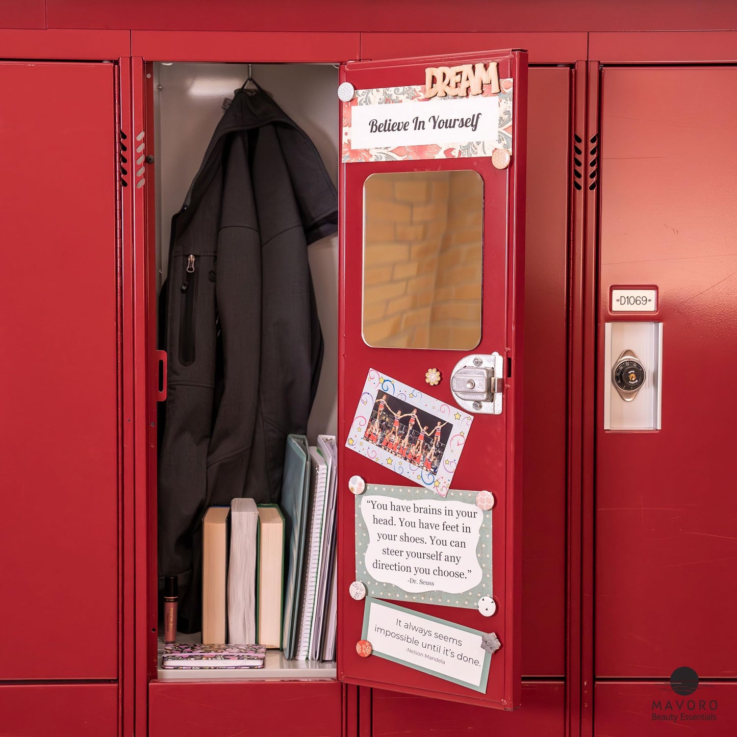 Mavoro 7x9 Magnetic Locker Mirror | Acrylic - Unbreakable | Sleek Frameless | Glassless Safety | Suitable for School lockers, Refrigerators, Locker Accessories, Office cabinets (2 Pack)
