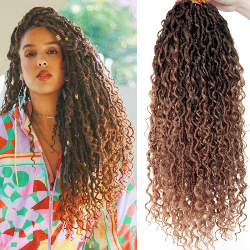 Goddess Locs Crochet Hair 18Inch 8Packs Crochet Locs,Boho Faux Locs With Curly Ends River Hippie Locs Bohemian Locs Crochet Braids(1B/30/27, 18inch(Pack of 8))
