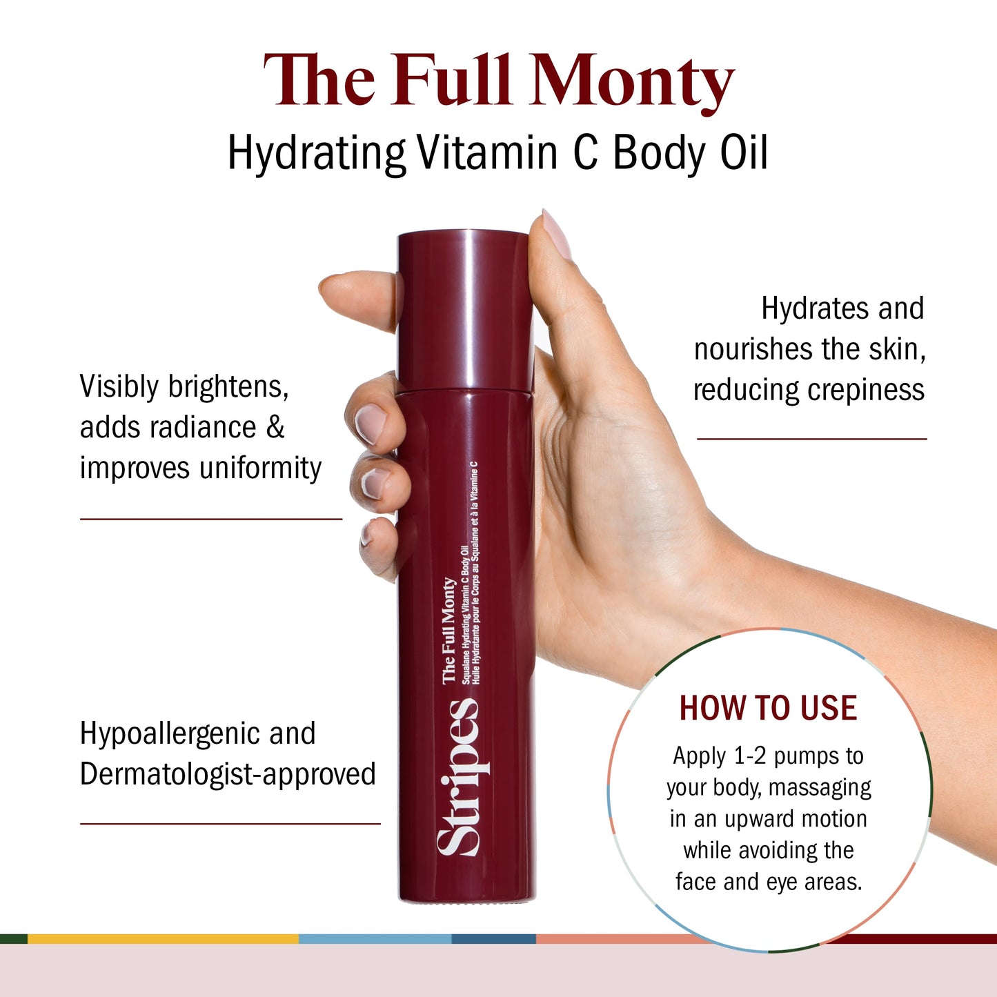 STRIPES Beauty Naomi Watts The Full Monty Post Shower Body Oil Brightens Hydrates With Squalane Vitamin C Improves Skin Softness Elasticity Dry Skin Travel Sized 1.0 Fl Oz