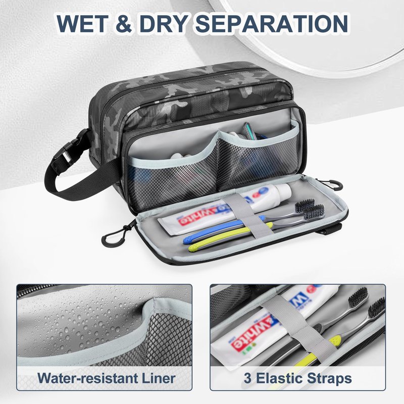 Prokva Toiletry Travel Bag for Men Tactical Hygiene Bag, Shaving Kit Toiletries Organizer Dopp Kit with Large Capacity, Black Camo(Empty Bag Only)