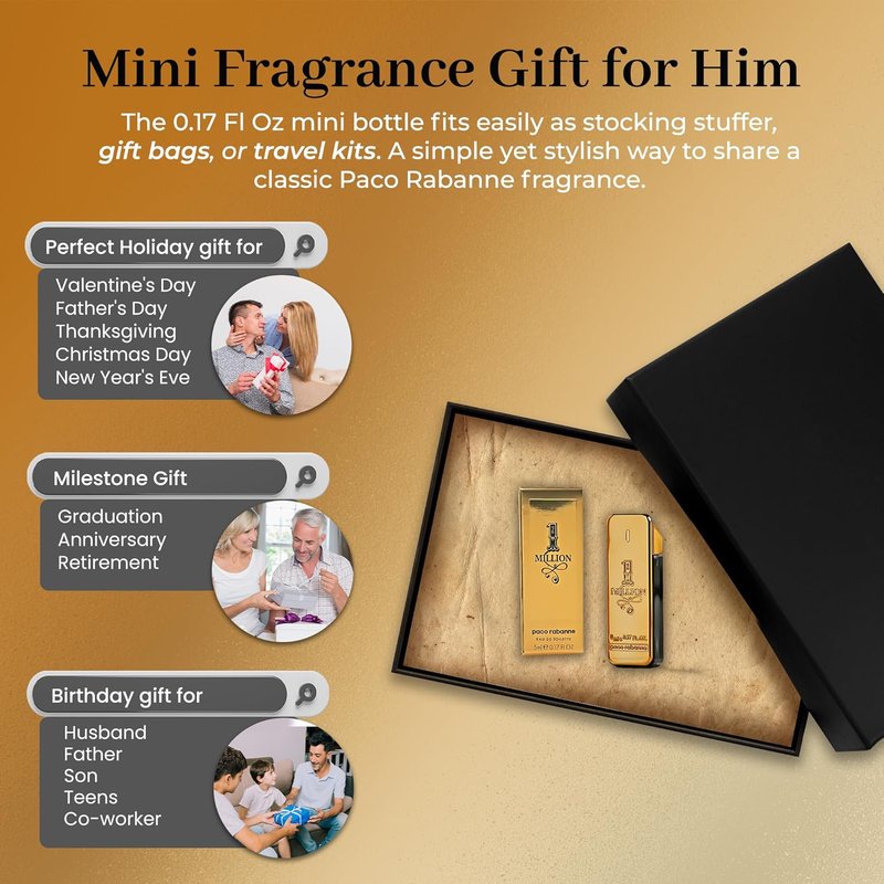 Paco Rabanne 1 Million Men's Perfume - Mini Eau de Toilette Splash, 0.17 Fl Oz | Luxury Fragrance