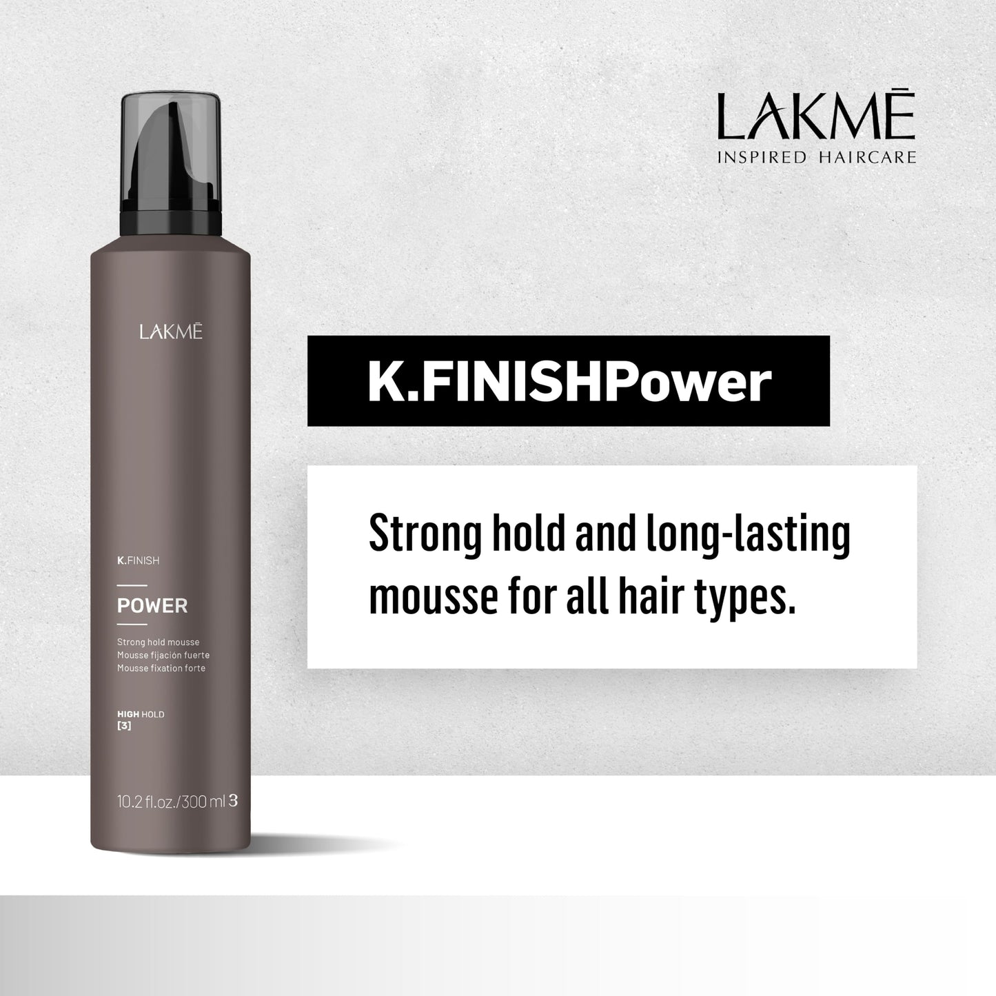 LAKMÉ K.Finish Power Strong Hold Hair Mousse, Volumizing Mousse, Extreme Hold, Frizz Control, 10.2 Fl Oz