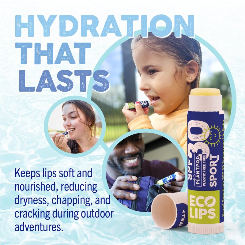 Eco Lips Classic Sport SPF 30 Broad Spectrum Sunscreen Lip Balm – 6-Pack (Classic Vanilla) | Organic Moisturizing Lip Protection | Made in USA, Cruelty-Free Outdoor Lip Care