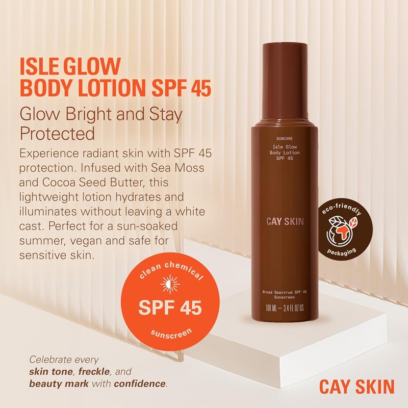 Isle Body Lotion with SPF 45 | Hydrating Sunscreen with Sea Moss & Cocoa Seed Butter - 4 fl oz