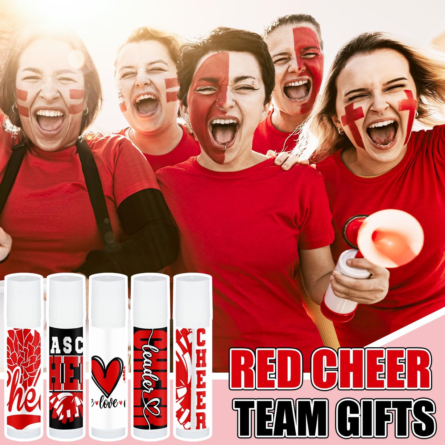 Loopeer 30 Pcs Red Cheers Lip Balm Cheer Teams Gifts Bulk Cheerleaders Party Stuff Cheerleading Camp Gifts Bulk for Cheerleaders Party Favors Stocking Stuffers
