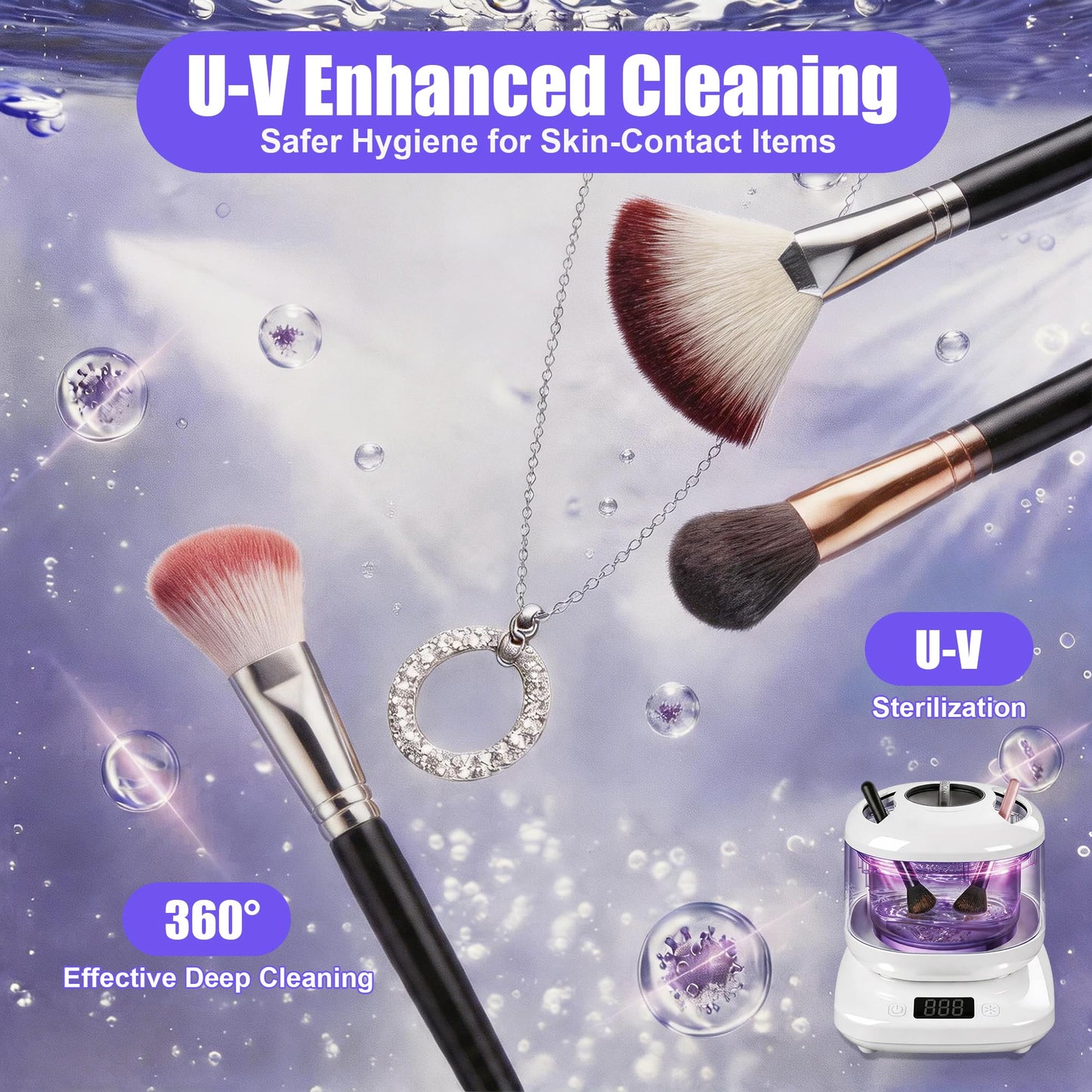 Ultrasonic Jewelry Cleaner with Detachable Tank, Makeup Brush Cleaner Machine