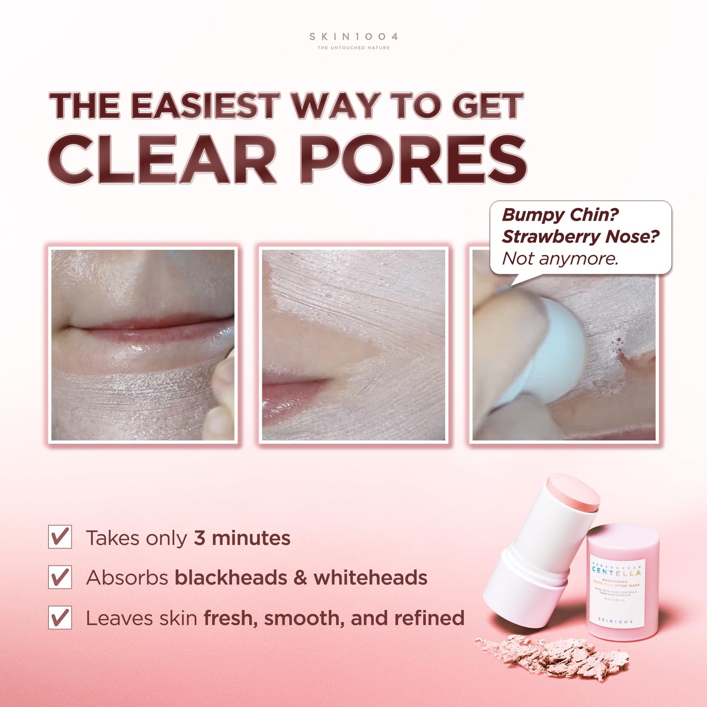 SKIN1004 [Hudson's Pick] Poremizing Quick Clay Stick Mask, Facial Clay Mask for Pores, Centella Clay Stick for Pore Minimizing, Pink Pore Mud Mask for Sebum Balance, Korean Skin Care, 0.95 oz / 27g