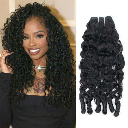 Wequeen 16A Burmese Curly Human Hair Bundles 18 Inch 100% Unprocessed Brazilian Virgin Hair Quick Weave Bundles Human Hair Extensions Real Human Hair, Natural Black
