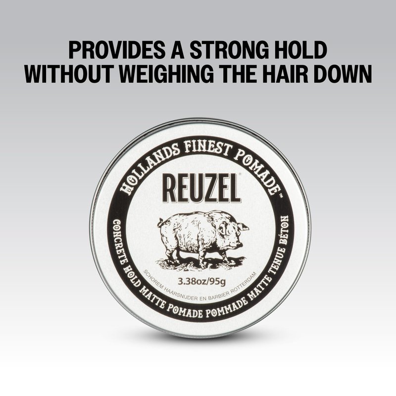 REUZEL Concrete Matte Pomade, Strong All Day Hold, Water Soluble Styling, Matte Finish and Flake Free, Easy To Wash Out, For All Hair Types
