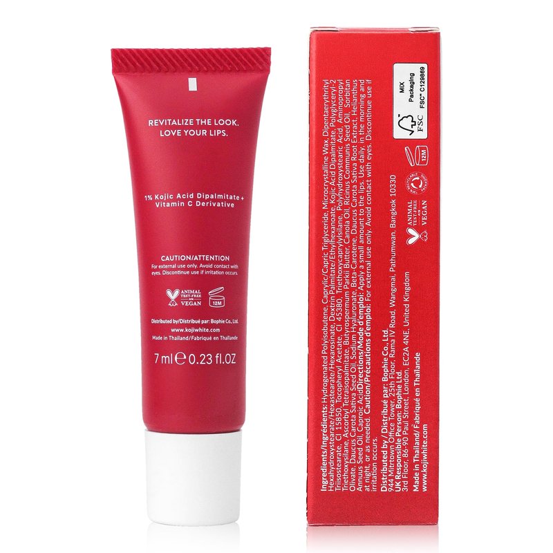 Koji White Lip Discoloration Treatment for Dark Lips | Moisturizer & Hydrating Lip with 1% Kojic Acid, Hyaluronic Acid, Vitamin C, Carrot Oil - Beeswax-Free, Vegan Chapstick, 0.23 Fl Oz