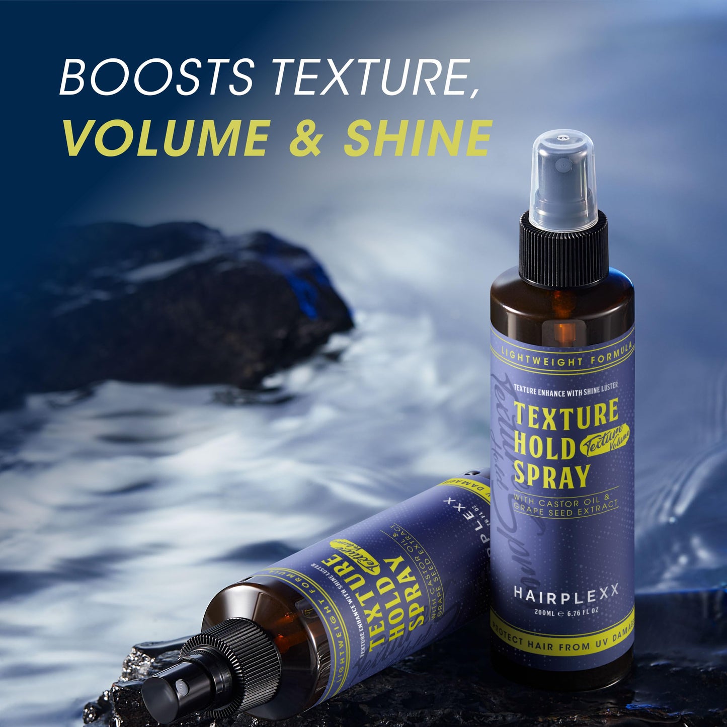 Hairplexx Texture Hold Spray – Daily Hold Styling Spray with Shine | No Residue, Anti-Frizz | Adds Texture, Volume | Humidity-Resistant | Lightweight with Castor Oil & Grape Seed Extract 6.76 oz