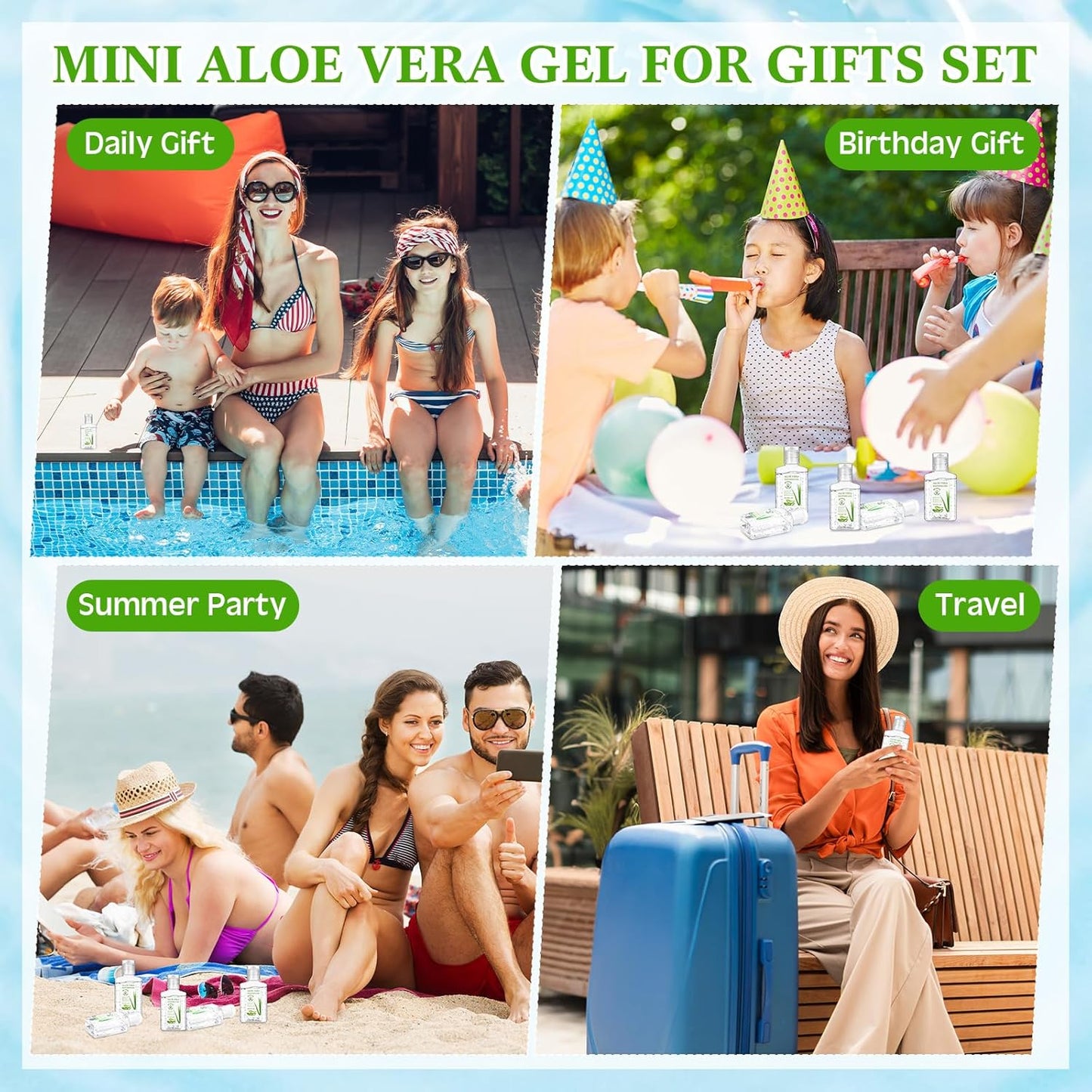 Aloe Vera Gel 24 Pcs Mini Travel Size - 1oz Soothing Moisture for Face & Body | Sunburn Relief & Skin Care