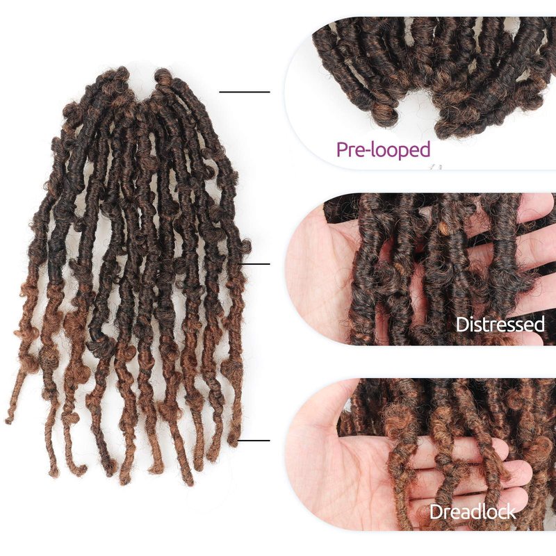 TOYOTRESS Butterfly Locs Crochet Hair - 12 inch 8 Pcs Pre-twisted Distressed Crochet Braids Pre-looped Synthetic Braiding Hair Extensions (12 Inch,T30)
