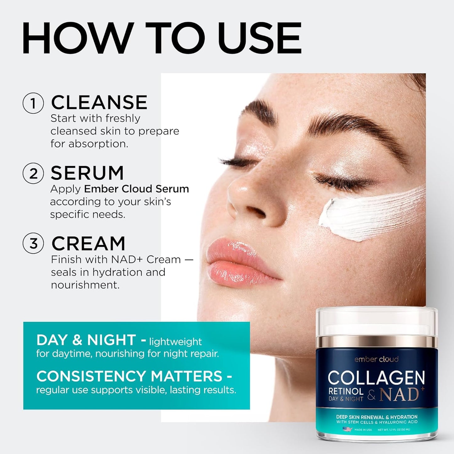 Collagen NAD+ Face Cream - Anti-Aging Moisturizer with Retinol & Hyaluronic Acid | 1.7 Oz, All Skin Types