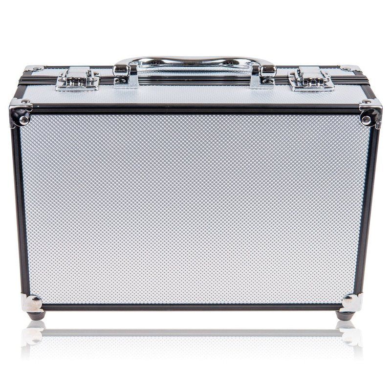SHANY Carry All Make up Train Case with Pro Makeup Set, Beauty Brushes, Lipsticks, Eye Shadows, Blushes, Powders, and more - Reusable Cosmetics Storage Organizer - Premium Gift Packaging - Silver