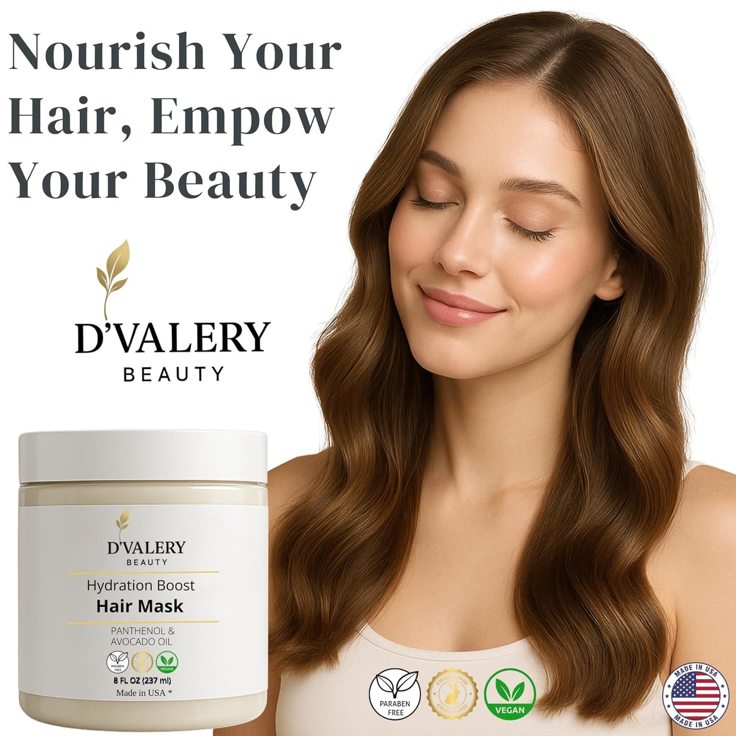 Hydrating Hair Mask - Avocado Oil & Panthenol Deep Conditioning Treatment for Dry, Damaged Hair | 8 oz