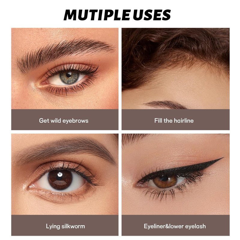 2 Pack 4-Tip Microblading Eyebrow Pen with 2 Brow Brushes, Waterproof Vegan Formula Eyebrow Pencils for Women to Effortlessly Create Natural Hair-Like Strokes, All-Day Wear (Dark Brown)