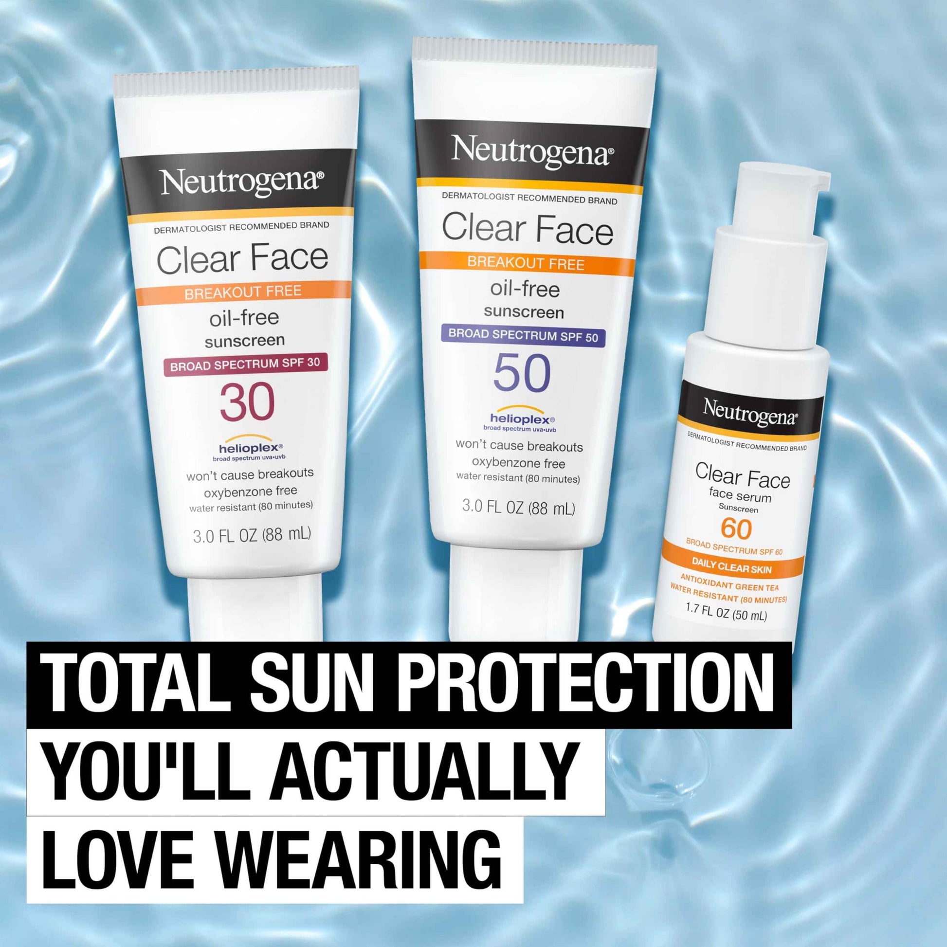Neutrogena Clear Face Sunscreen Lotion for Acne-Prone Skin, Broad Spectrum SPF 50 Facial Sunscreen for Oily Skin, Oil-, Fragrance- & Oxybenzone-Free Water Resistant Sunscreen, Twin Pack, 2 x 3 fl. oz