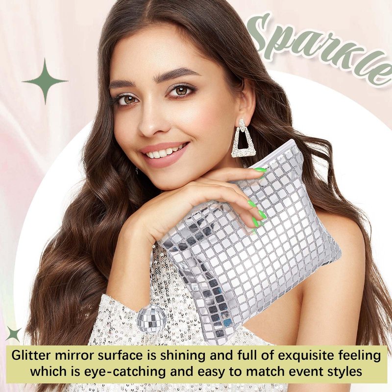 Locmeo 20 Pack Disco Party Favor Bags Sparkly Disco Ball Makeup Bachelorette Sequin Bag Portable Glitter Cosmetic Purse with Keychain for Bachelorette Wedding Birthday Retro Party Decoration (Silver)