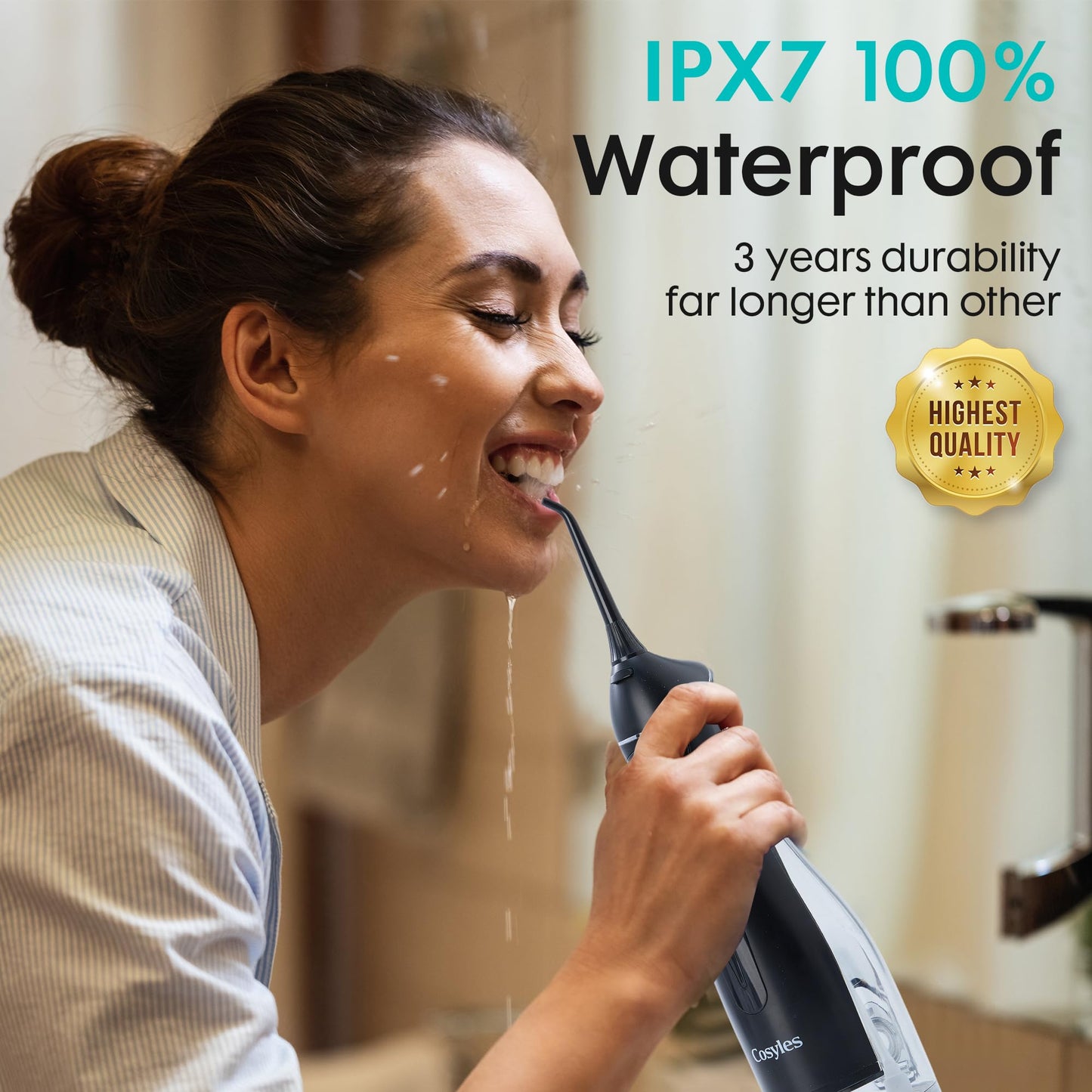 Cosyles Water Dental Flosser -Teeth Pick -With 9 Nozzels, 4 Modes, 300ML Tank - Oral Irrigator –IPX7 Waterproof Electric Water Flosser for Tonsil Stone, Teeth Cleaning, Travel-Friendly, Plaque Remove,