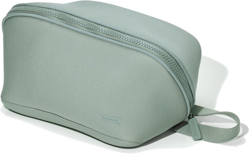 Machine-Washable Neoprene Toiletry Bag - Modern Green Dopp Kit for Travel | Large Easy-to-Clean Case for Cosmetics & Skincare