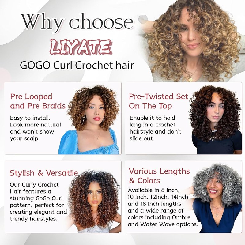 Gogo Curl Grey Crochet Hair - 18 Inch Pre-Twisted Curly Braids | Deep Ocean Wave, Synthetic Extensions