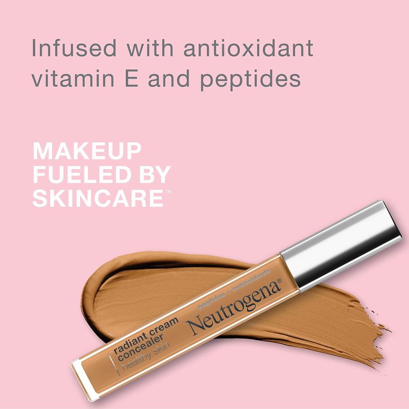 Neutrogena Healthy Skin Radiant Brightening Cream Concealer with Peptides & Vitamin E Antioxidant, Lightweight Perfecting Concealer Cream, Non-Comedogenic, Pecan Medium/Deep 02 with warm (Pack of 2)