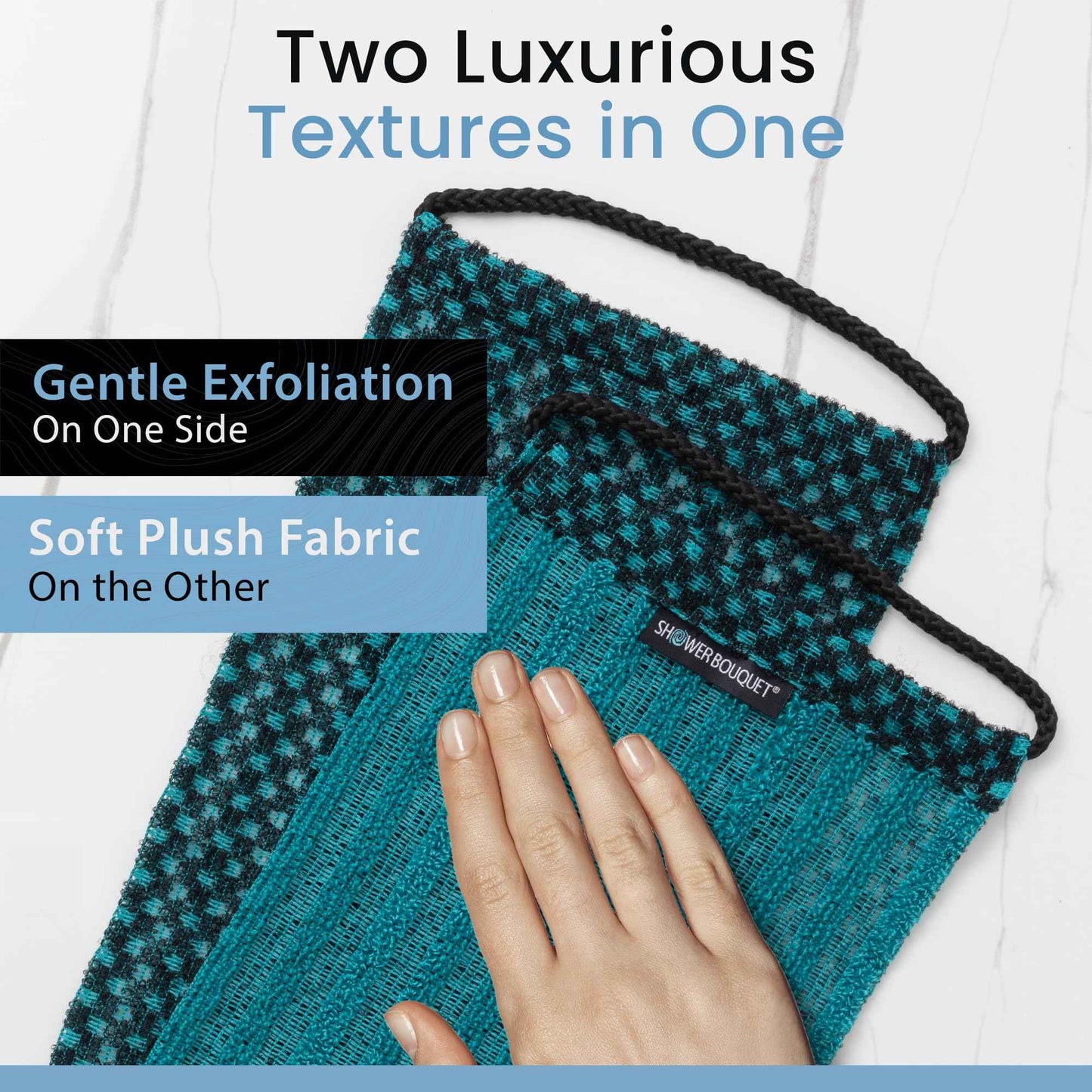 Japanese Exfoliating Washcloth for Back & Body - Charcoal & Silver Ion Exfoliating Towel with Handles - Two-Sided Gentle Exfoliation & Deep Cleansing Soft Body Wash Cloths for Shower - Green
