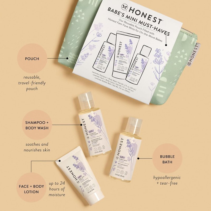Babe's Mini Must-Haves Gift Set - Travel Size Lavender Bathtime Essentials | Hypoallergenic Shampoo, Body Wash & Lotion (2 fl oz)