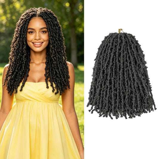 GUOHUI Butterfly Locs Crochet Hair 16 Inch 6 Packs Color Natural Black All Handmade Pre-Looped Distressed Faux Locs Braids for Women Kids (16",1B)
