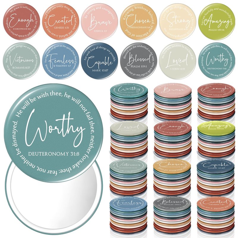 Geelin Mini Christian Gifts Mirror for Women Bulk Inspirational Bible Verse Scripture Portable Mirrors Small Church Gifts for Mother Women History Month VBS Party Favor(120 Pcs,Morandi)
