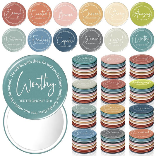 Geelin Mini Christian Gifts Mirror for Women Bulk Inspirational Bible Verse Scripture Portable Mirrors Small Church Gifts for Mother Women History Month VBS Party Favor(120 Pcs,Morandi)