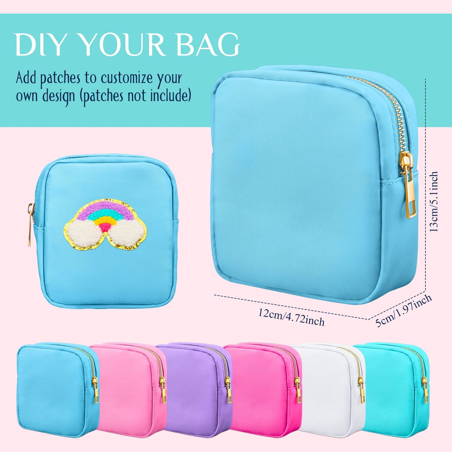 Remerry 6 Pcs Nylon Cosmetic Bag Travel Make up Pouch Toiletry with Zipper Preppy Makeup Bag Waterproof Organizer Case Set for Women Girls(9.45 x 2.4 x 5.1 Inch,Multi Colors)