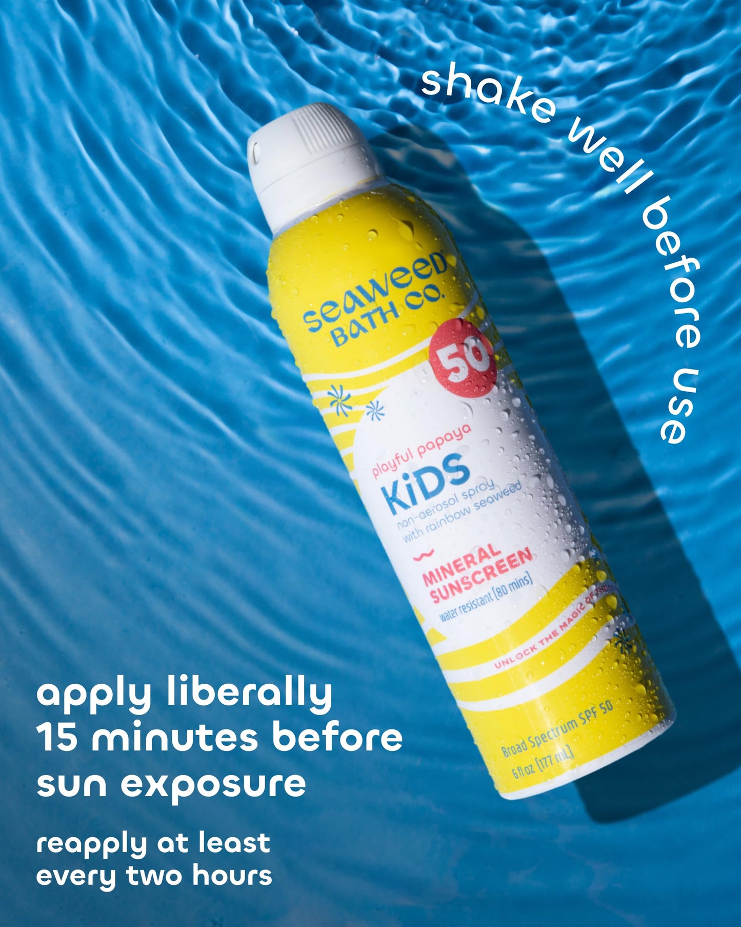 Seaweed Bath Co Kids Mineral Sunscreen Spray SPF 50 - Zinc Oxide Tear Free Sunblock for Children - Lightweight Water Resistant Broad Spectrum Protection for Sensitive Skin, 6 Ounce