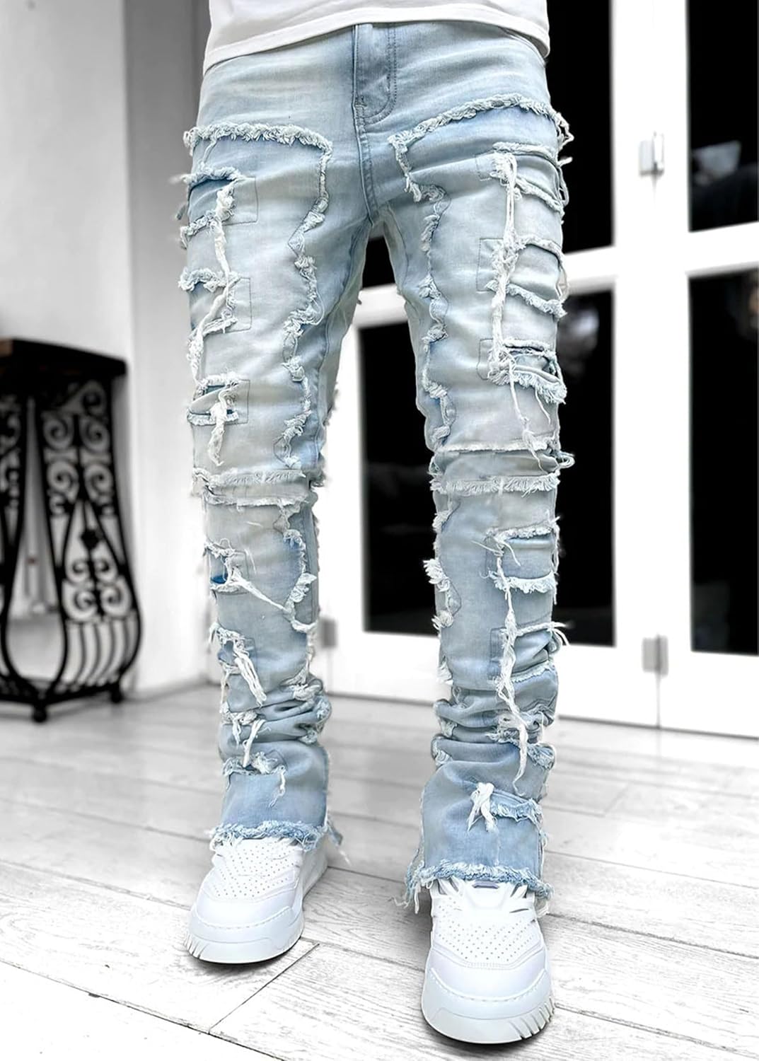 Men's Ripped Distressed Slim Fit Denim Jeans - Straight Leg Style | Cool Casual Look