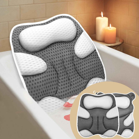 ZYIDBNG Bath Pillow for Tub Ergonomic Cat Shape and Bear Shape Design Bath Pillow for Head and Neck Support SPA Gift Bathtub Pillow 4D Air-Mesh with Suction Cups Washable Gray(1 Pack)