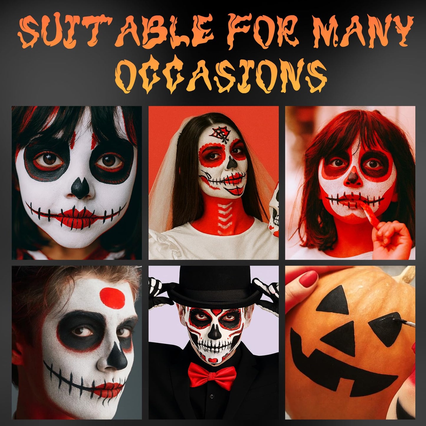 JUYANGYAN Red Black and White Face Body Paint Set, Highly Pigmented Clown Makeup Kit, Professional Face Paint for Halloween Skeleton Cosplay Joker Vampire Zombie Ghost SFX Makeup