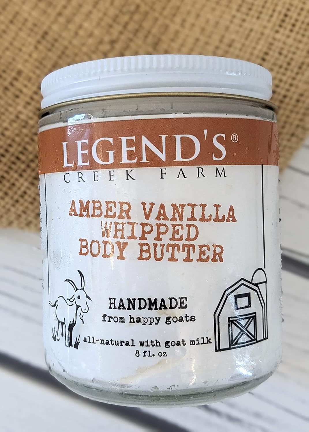 Goat Milk Body Butter - Hydrating Natural Moisturizer with Organic Shea Butter & Grape Seed Oil | 8 Oz Amber Vanilla