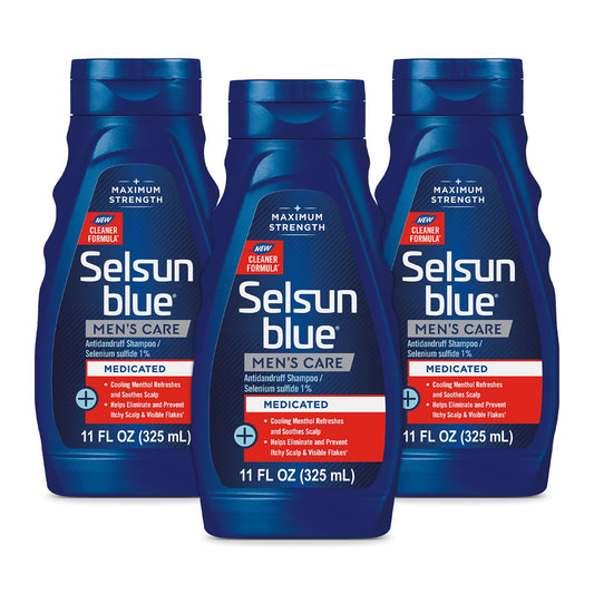 Selsun Blue Medicated Anti-dandruff Shampoo with Menthol, 11 fl. oz., Maximum Strength, Selenium Sulfide 1% (Pack of 3)
