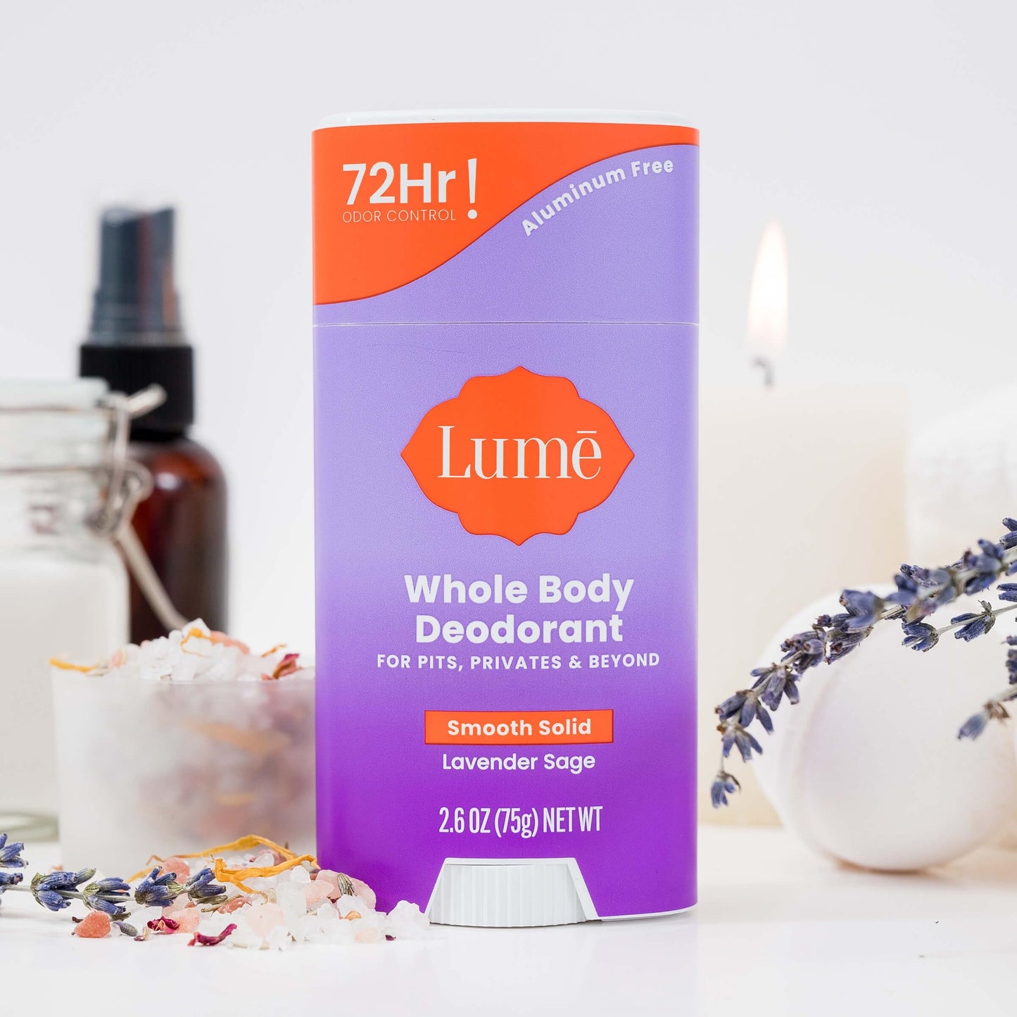 Lume Whole Body Deodorant And Soap - 2.6 Ounce Smooth Solid Stick With 72 Hour Odor Control (Pack of 2) and 5 Ounce Triple Milled Soap (Pack of 2) - Aluminum and Baking Soda Free (Lavender Sage)