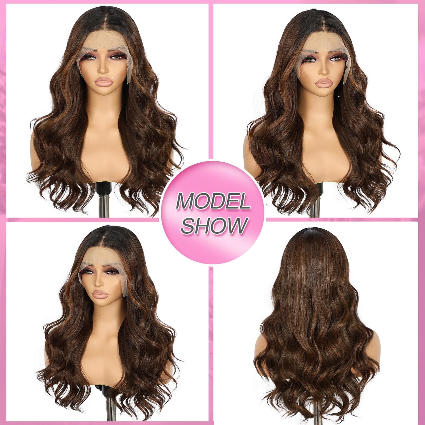 Brown Lace Front Wig - 13x4 Pre-Plucked Loose Wave | 20-Inch Synthetic Heat Resistant Fiber for Daily Wear