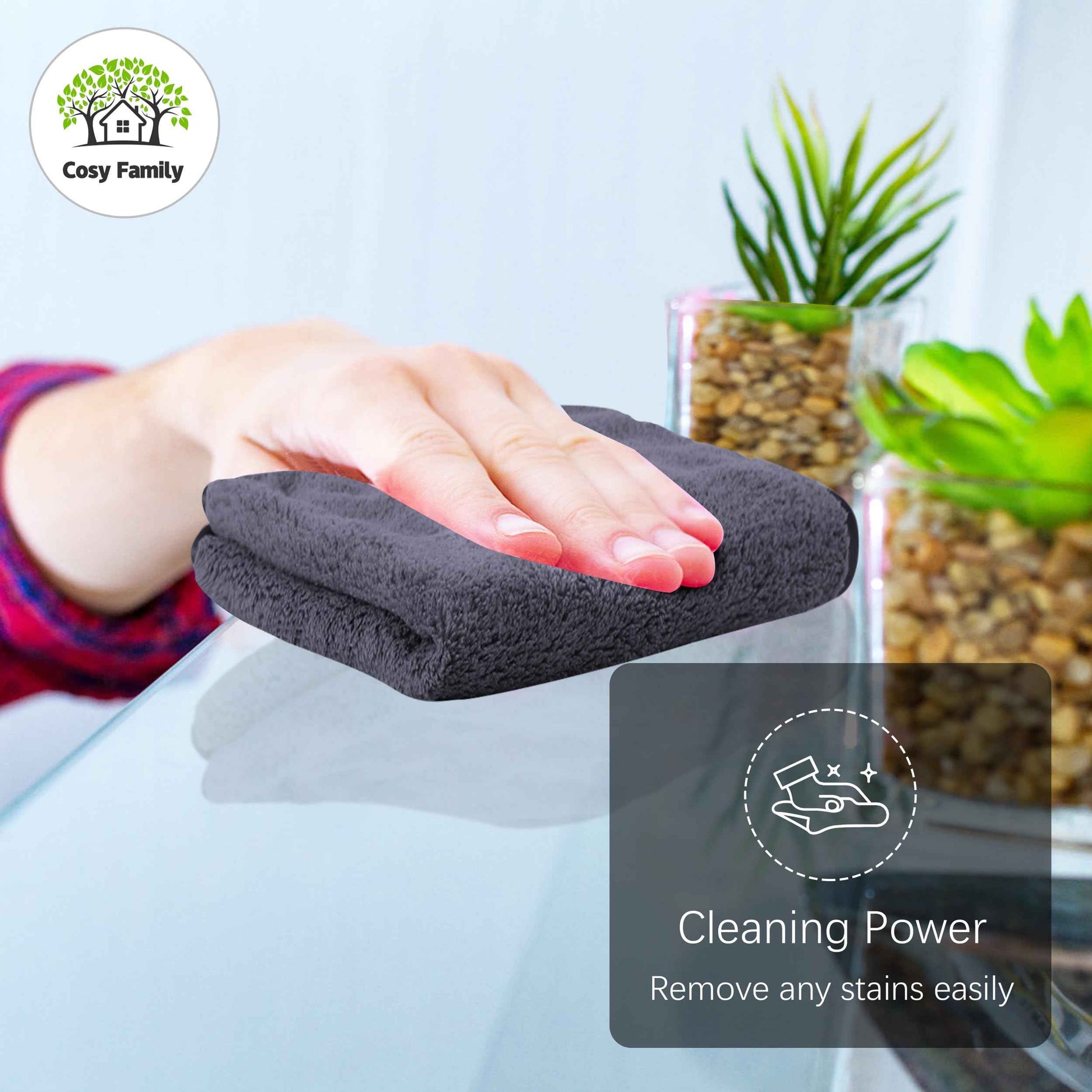 Cosy Family 24 Pack Soft Washcloths Set - 12 x 12 inches, Quick Drying - Highly Absorbent Coral Velvet Fingertip Towel Bathroom Wash Clothes for Bath, Spa, Facial, Kitchen - Dark Grey
