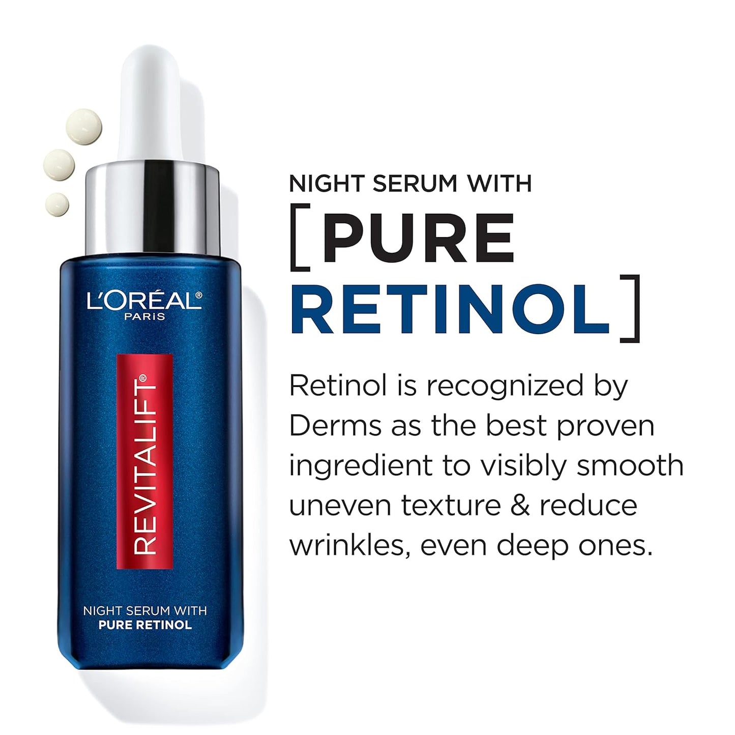 L'Oreal Paris Revitalift Night Serum - 0.3% Pure Retinol for Deep Wrinkles | Fragrance-Free, 1 oz