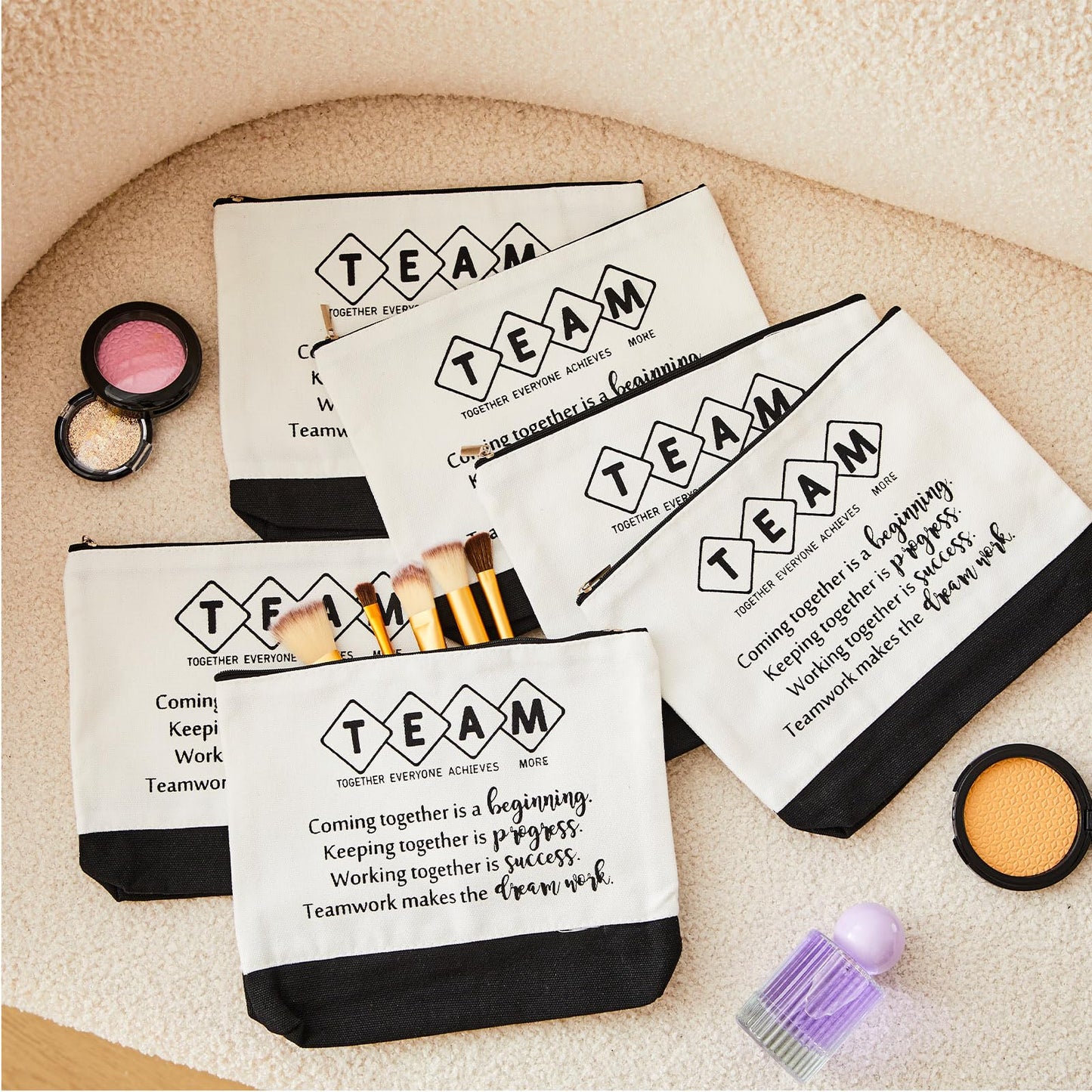 Cunno 12 Pcs Team Appreciation Tote Bag Women Employee Gift Team Together Canvas Makeup Bags for Worker Staff Coworker Nurse Teacher